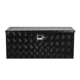 Heavy Duty Aluminum Truck Bed Tool Box, Stripes Plated Tool Box with Sliding Shelf, Side Handle, Lock & Keys, Storage Toolbox Chest for Trailer