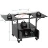 Outdoor Grill Table for Big Green Egg Style BBQ, Metal Grill Cart with 2 Folding Panels, Compatible with up to Large Green Egg, Kamado Joe Jr