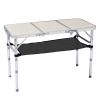 Portable Adjustable Height Folding Table with Mesh Storage Shelf – Lightweight Aluminum Camping Table, 3 Height Settings